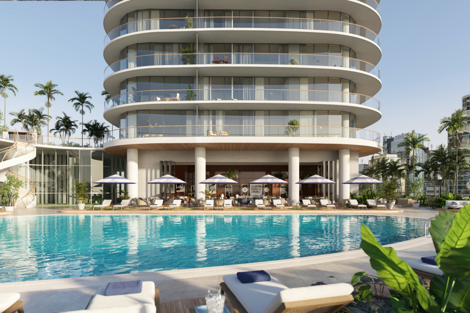 Resort deck with cabanas and sun terrace.