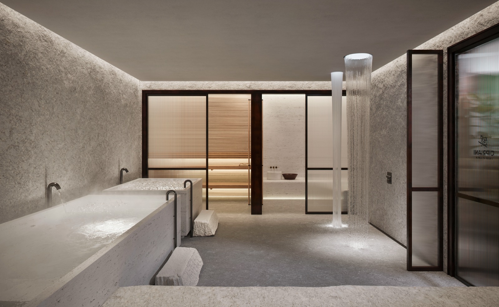 Holistic spa with sauna and treatment rooms.
